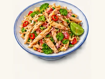 Jingpo shredded chicken salad · 景颇鬼鸡 · AI dish illustration