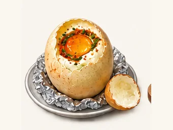 Roasted goose egg · 烤鹅蛋 · AI dish illustration