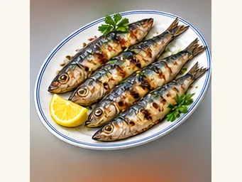 Grilled sardines · 葡式烧沙甸鱼 · AI dish illustration