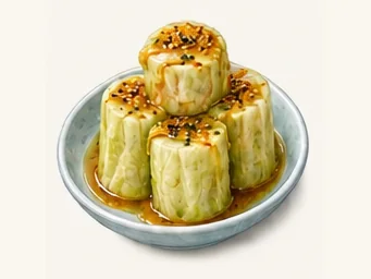 Mustard-dressed cabbage rolls · 芥末墩 · AI dish illustration