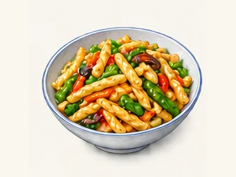 Zhangye fish-shaped noodles · 张掖搓鱼子 · AI dish illustration