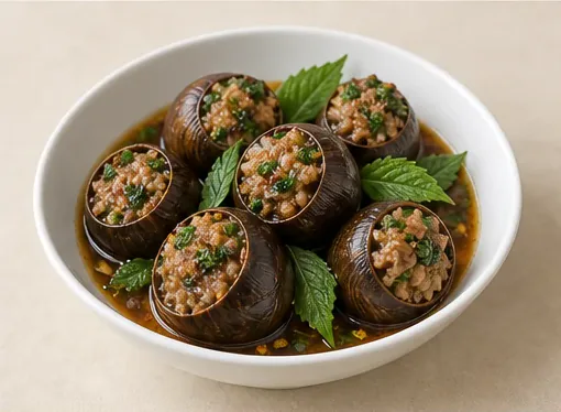 桂林田螺酿 · Guilin Stuffed Snails · AI dish illustration