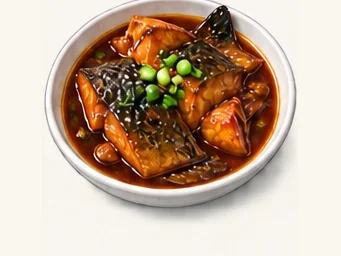 Baoshan red-braised river catfish · 宝山红烧鮰鱼 · AI dish illustration
