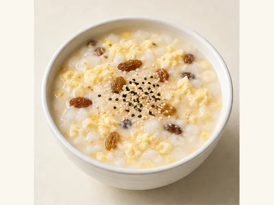 Milk, egg & fermented-rice sweet soup · 鸡蛋牛奶醪糟 · AI dish illustration
