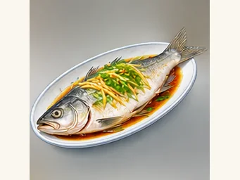 Steamed Songhua Lake whitefish · 清蒸松花湖白鱼 · AI dish illustration