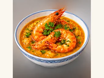 Curry prawns · 咖喱虾 · AI dish illustration
