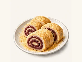 Soybean-dusted rice rolls · 驴打滚 · AI dish illustration