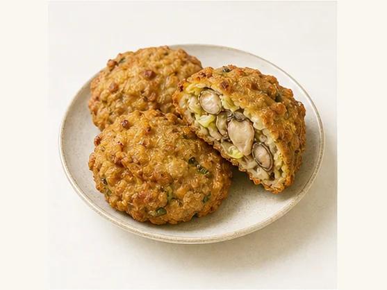Taiwan oyster & vegetable fritters · 蚵嗲 · AI dish illustration