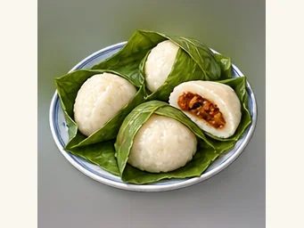 Leaf-wrapped rice dumplings · 叶儿粑 · AI dish illustration