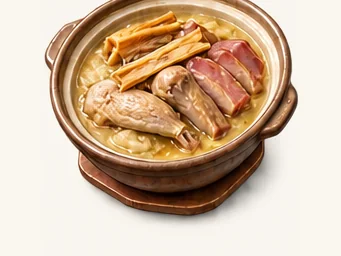 Zhaoming duck and dried-bamboo pot · 昭明笋干老鸭暖锅 · AI dish illustration