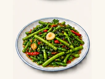 Stir-fried shuixingyanghua greens · 炝炒水性杨花 · AI dish illustration