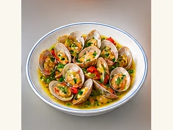 Portuguese clams · 葡式炒蚬 · AI dish illustration
