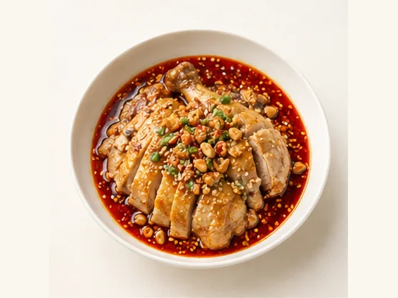 Sichuan chicken in chilli sauce · 口水鸡 · AI dish illustration