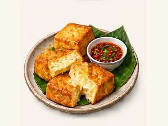 Soft-center grilled tofu · 包浆豆腐 · AI dish illustration