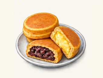 Wheel cakes · 車輪餅 · AI dish illustration