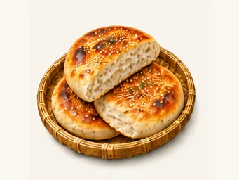 Ganzi hearth-baked bread · 火烧子馍馍 · AI dish illustration