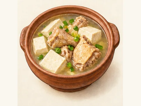 Naxi chicken with tofu · 挨巴纠（土鸡炖豆腐） · AI dish illustration