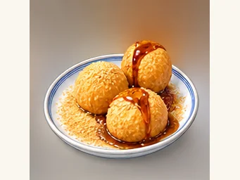 Three Cannon rice cakes · 三大炮 · AI dish illustration