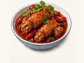 Peppery braised lamb trotters · 胡辣羊蹄 · AI dish illustration