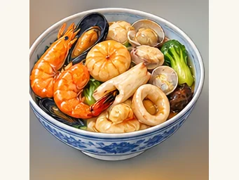 Dalian mixed seafood casserole · 海味全家福 · AI dish illustration