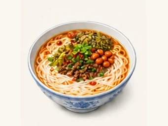 Yuechi rice noodles · 岳池米粉 · AI dish illustration