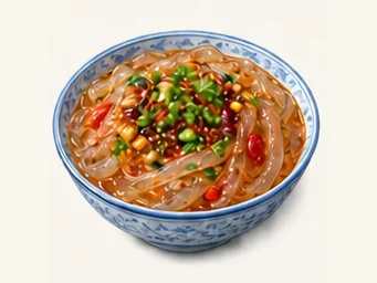 Crystal potato noodles · 水晶土豆粉 · AI dish illustration