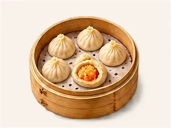Crab-and-pork soup dumplings · 蟹粉小笼 · AI dish illustration