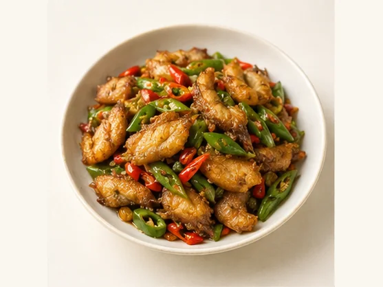 Gannan vinegar-chilli fish · 赣南小炒鱼 · AI dish illustration