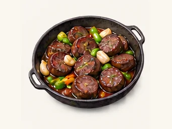 Jiuquan griddled blood sausage · 酒泉炕血肠 · AI dish illustration