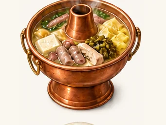 Longyang warming pot · 龙羊暖碗 · AI dish illustration