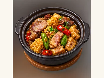 Zhangjiajie three-ingredient pot · 张家界三下锅 · AI dish illustration