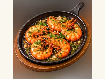 Garlic king prawns · 蒜蓉大虾 · AI dish illustration