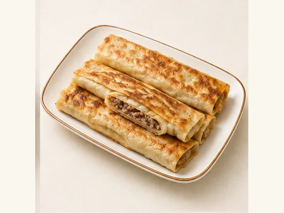 Dalian huoshao pan-fried parcels · 褡裢火烧 · AI dish illustration
