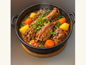 Shulan iron-pot goose · 舒兰铁锅炖大鹅 · AI dish illustration