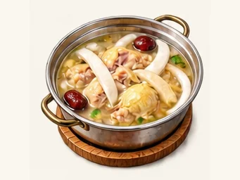 Coconut chicken hotpot · 椰子鸡 · AI dish illustration