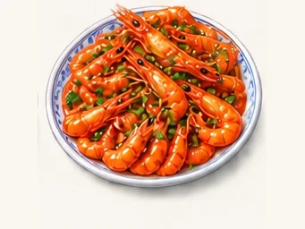Quick-fried river shrimp · 油爆河虾 · AI dish illustration