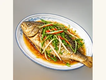 Yellow croaker with scallion oil · 葱油黄鱼 · AI dish illustration