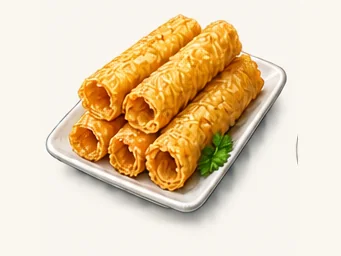 Crisp tofu-skin rolls · 干炸响铃 · AI dish illustration