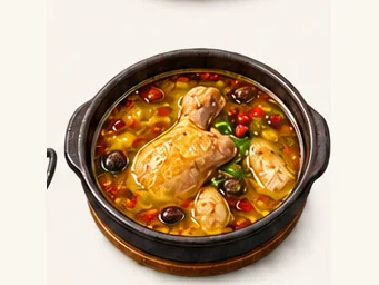 Lacquer-seed oil chicken hotpot · 漆油鸡火锅 · AI dish illustration