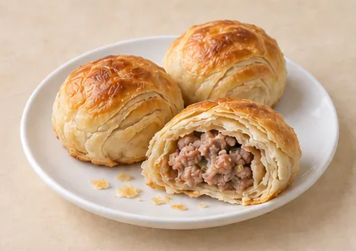 鲜肉月饼 · Fresh Pork Mooncakes · AI dish illustration