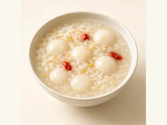 Wuhu sweet fermented-rice dumpling soup · 芜湖酒酿元宵 · AI dish illustration
