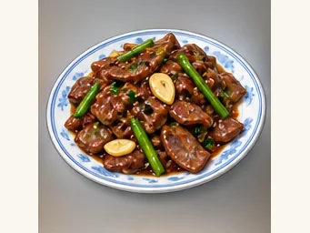 Garlic stir-fried offal · 老爆三 · AI dish illustration