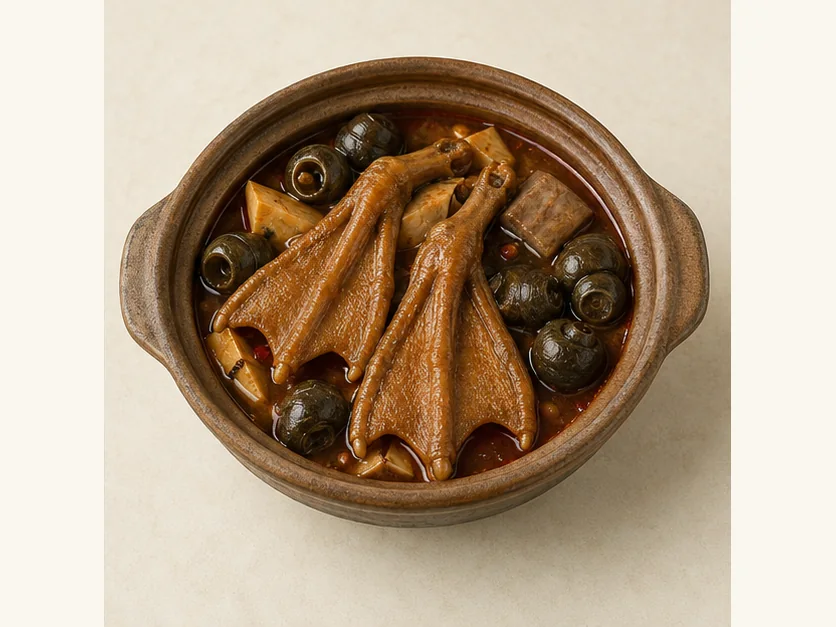 Liuzhou river-snail & duck-foot pot · 螺蛳鸭脚煲 · AI dish illustration