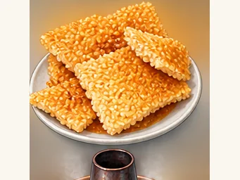 Panjin crisp rice crust · 盘锦大米嘎巴 · AI dish illustration