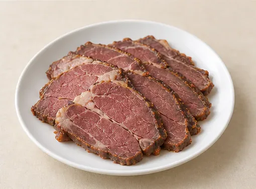 腊牛羊肉 · Xi’an Cured Beef and Mutton · AI dish illustration