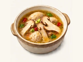Matsutake chicken soup · 松茸鸡汤 · AI dish illustration