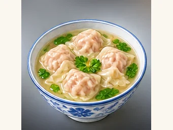 Fuzhou thin-wrapped wontons · 福州扁肉 · AI dish illustration