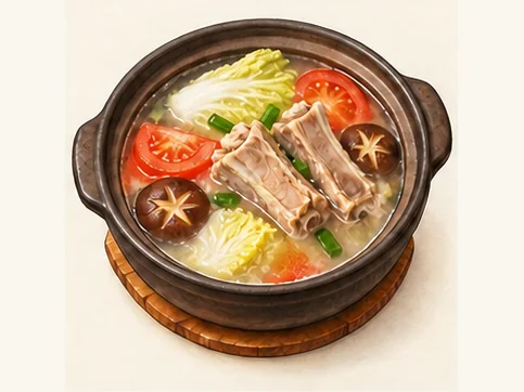 Cured pork-rib hotpot · 腊排骨火锅 · AI dish illustration