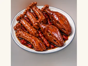 Quzhou spicy heads and duck feet · 三头一掌 · AI dish illustration