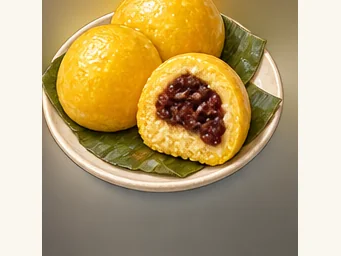 Sticky bean-filled buns · 黏豆包 · AI dish illustration